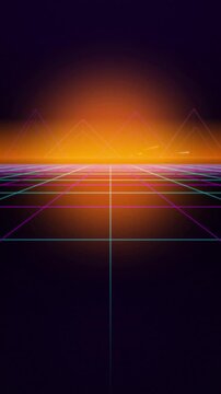 Retro synthwave neon grid horizon seamless loop motion background