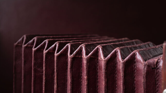 Vintage camera bellows close up dark background