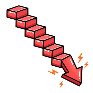 Downward Trend Staircase: A visual metaphor for decline, depicting a red arrow descending a set of stairs with lightning bolts indicating a sharp drop.