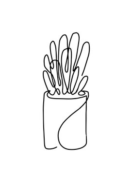 Planta suculenta en maceta en arte de l&iacute;nea continua minimalista