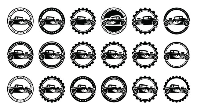 Vintage Hot Rod Car Emblem Collection Set.