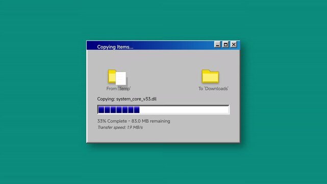 Retro Computer File Copying Progress Bar Window