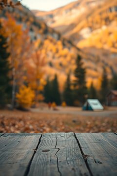 Autumn camping scene showcasing vibrant fall foliage and tent setup in mountain forest