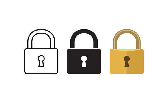 Minimalist padlock set with black and gold security icons