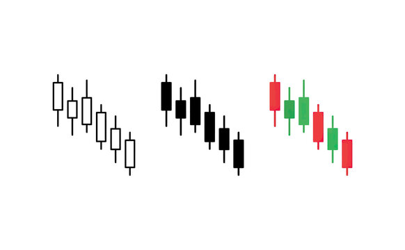 Minimalist financial candlestick charts showing downward market trend in black and red style