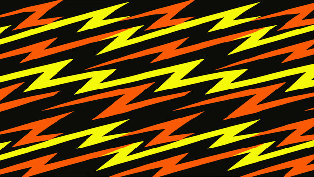 Sport jersey sublimation background vector with repeating lightning bolt thunder pattern in neon yellow, orange, and black. Electric energy design for athletic wear, racing, and sublimation print.