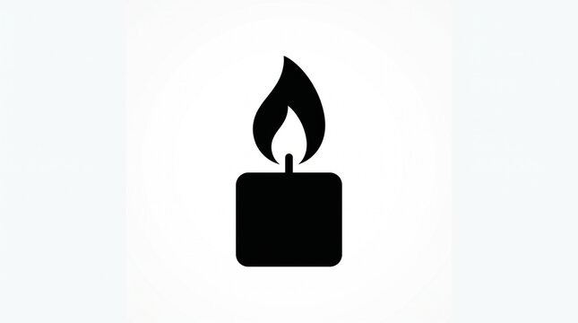 A simple black candle icon with a burning flame isolated on a white background