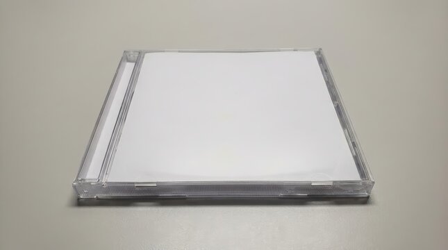 Blank CD Jewel Case with White Insert on Gray Background.