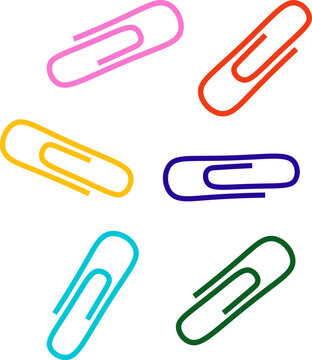 Set of colorful metal paper clips isolated on a white background, vector clip art illustration for school and office supplies collection