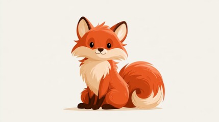 Obraz premium Cute fox with a fluffy curled tail and friendly face in a whimsical woodland illustration Generative AI