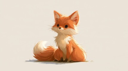 Obraz premium Adorable fox sitting with curled tail and friendly face in a whimsical woodland setting Generative AI