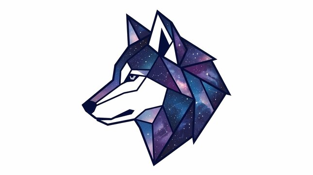 Geometric Wolf Head Design with Vibrant Nebula Galaxy Texture.