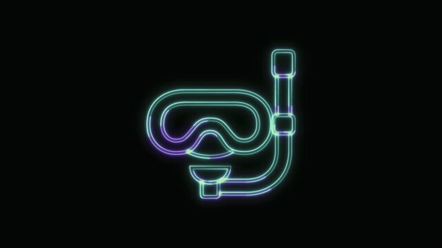  Diving Mask Icon Neon Seamless Loop 4K with Black Background Animated Promotional Typography for Video Editing