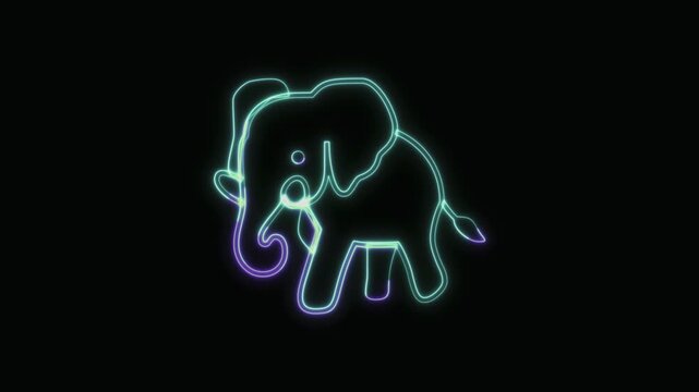  Elephant Icon Neon Seamless Loop 4K with Black Background Animated Promotional Typography for Video Editing