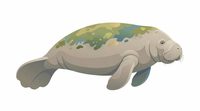 Illustration of a gentle manatee swimming in the water.