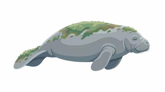 Illustration of a gentle manatee swimming in water.