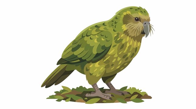 Illustration of a Kakapo parrot on a white background.