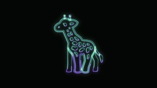  Giraffe Icon Neon Seamless Loop 4K with Black Background Animated Promotional Typography for Video Editing