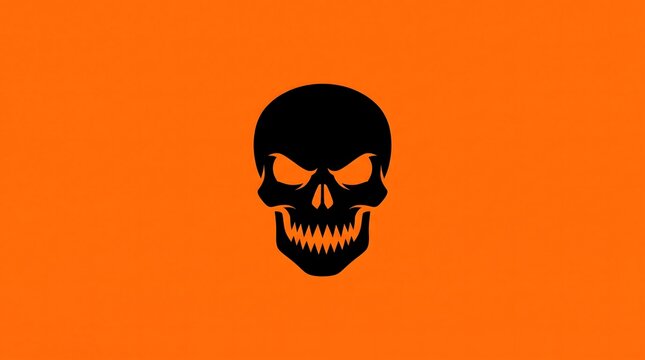 Stylized Black Skull Silhouette on Vibrant Orange Background
