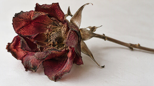 枯れて色褪せた一輪のバラの花