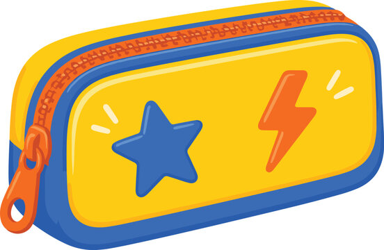 Cartoon Pencil Case with Star and Lightning Bolt Designs