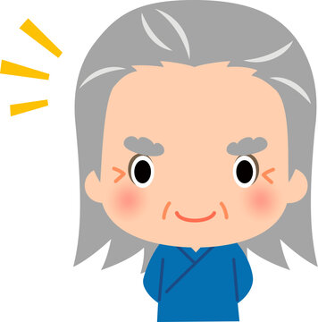 作務衣を着た長髪の年配の男性