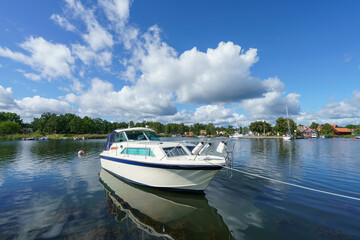 Elegant motor boat at pier in Figeholm , Sweden, Scandinavia © Pawel Pajor