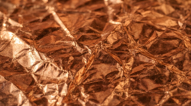 Close-up of crinkled copper foil texture
