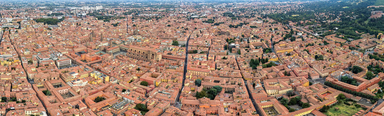 A panoramic aerial view beside the old town of the city   Bologna in Italy on a sunny summer noon. © Arnold