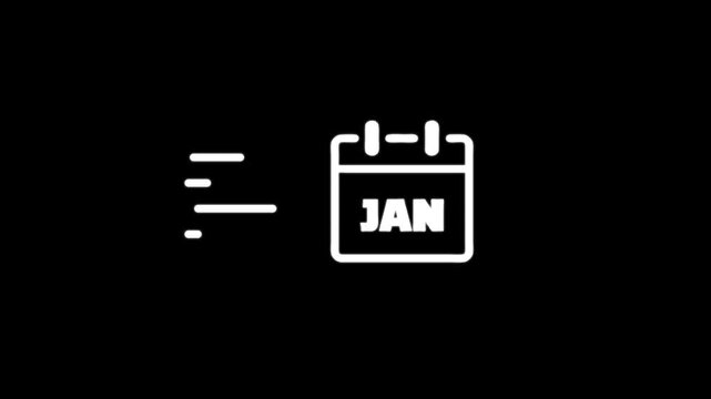 Calendar icon with fast motion lines, January month displayed, motion graphic element.