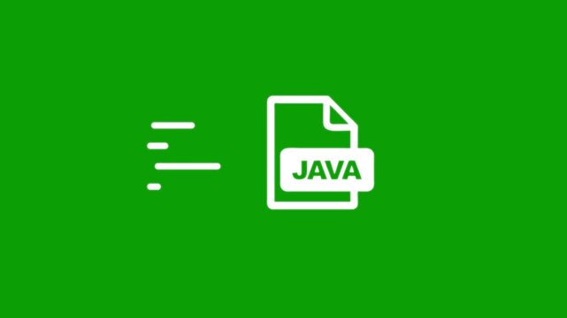 Java programming file icon animation moving across screen on green background.