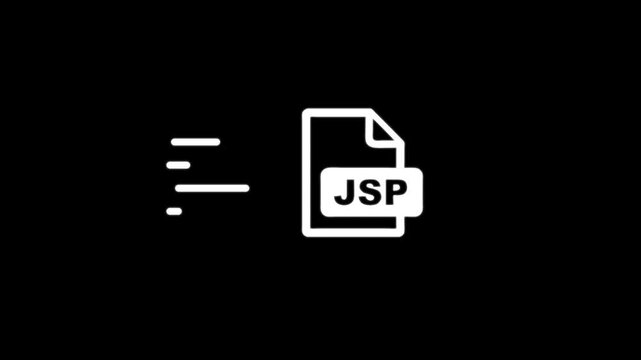 JSP file format document icon flying with motion lines on black background showing digital data transfer.