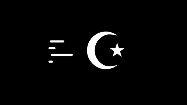 Islamic star and crescent moon symbol with motion trail lines on black background.