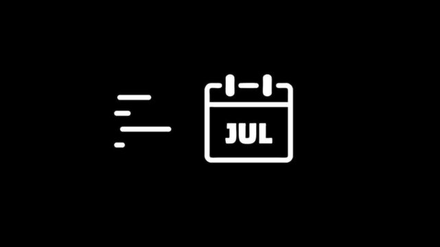 Fast forward calendar icon animation showing july month moving quickly, representing deadlines, planning and time management concepts.
