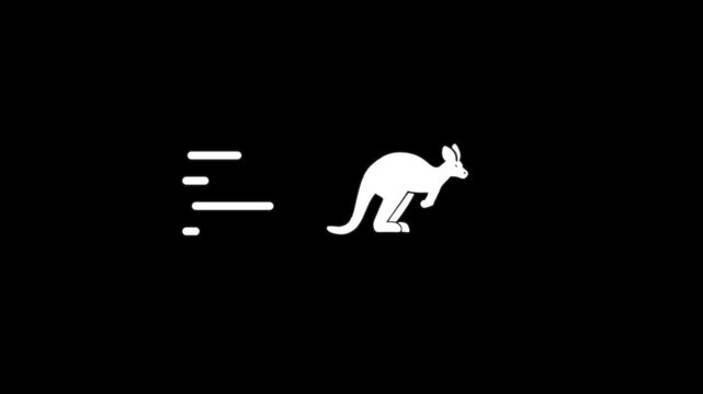 Jumping kangaroo motion graphic animation with speed lines on black background for fast delivery logo.