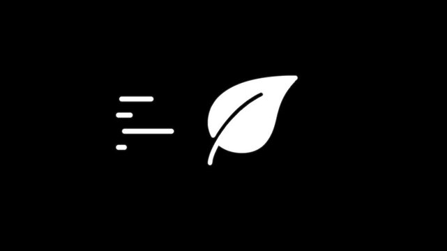 Animated white leaf icon with speed motion lines on black background for digital interface or environment graphic.