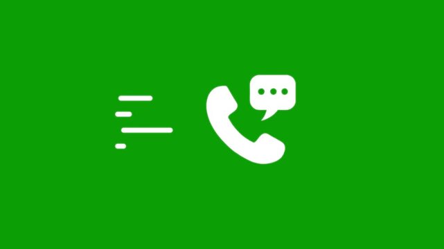 Animated phone icon with motion streaks on green background for business communication concept.