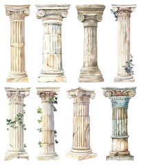 Obraz premium PNG Ancient architectural column illustrations on transparent background