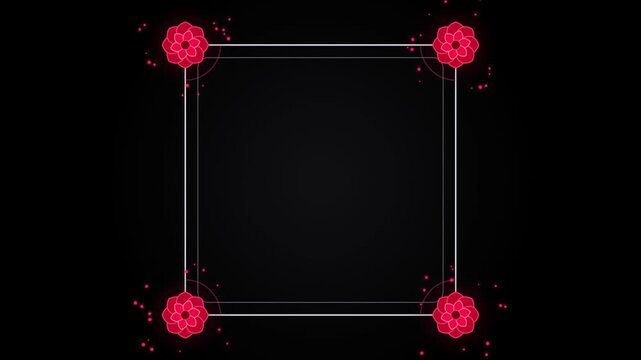 Red floral decorative frame motion background, with glowing particles, and minimalist geometric, lines for wedding, or event invitations