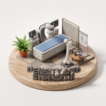 Miniature isometric diorama of a bone densitometry medical clinic room with bone density dexa scan bone strength orthopedic clinic medical equipment diagnostic imaging skeletal health 3D model