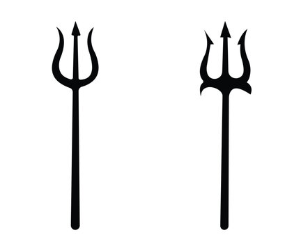 Black Trident Icon Set Trishul Pitchfork Hindu Religious Devil Symbol Vector Illustration Collection 