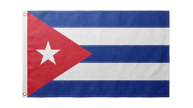 Vibrant Cuban national flag with white star and blue stripes on white background