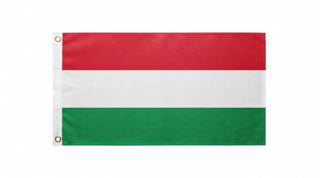 Vibrant Hungarian flag waving against a plain white background for patriotic or national design projects