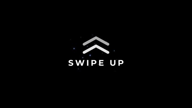 Swipe up animation with glowing arrow icon on black background