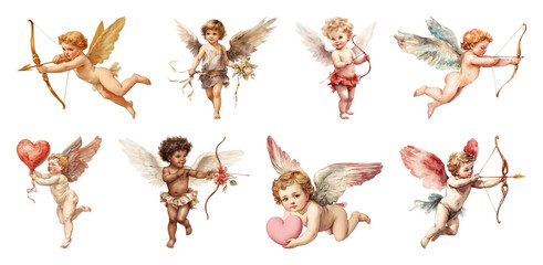 Obraz premium PNG Vintage cherubs with bows on transparent background