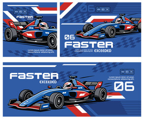 Fototapeta premium Formula One racing blue car banner vector illustration