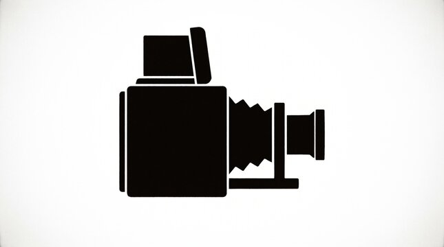 Old vintage folding bellows camera silhouette with retro photography
