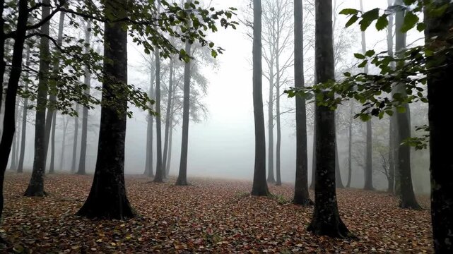 A misty forest scene, a quiet scene in a misty forest
