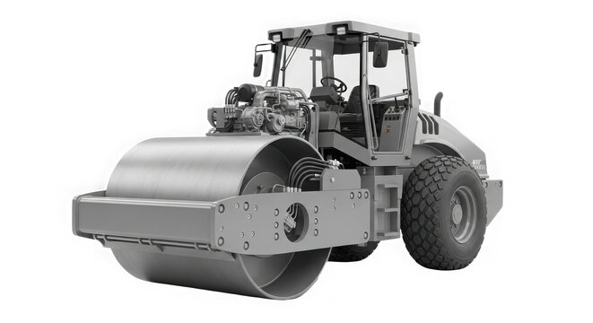 Heavy construction road roller machine isolated with heavy duty on transparent background