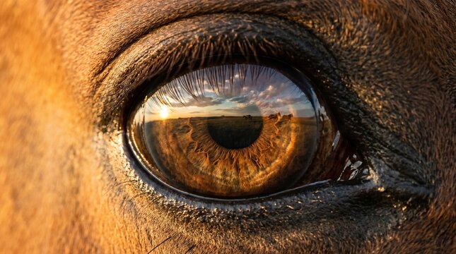 Sunset reflection in a horse eye